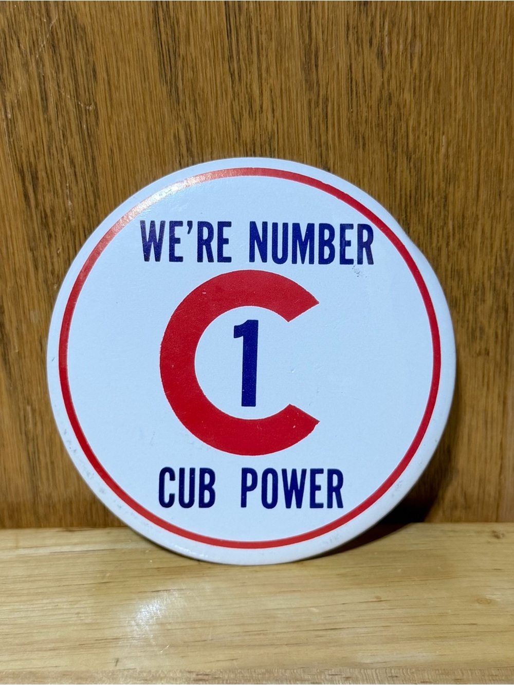 Vintage Cub Power We Are Number 1 Pinback Button White Red Logo Spellout 3”